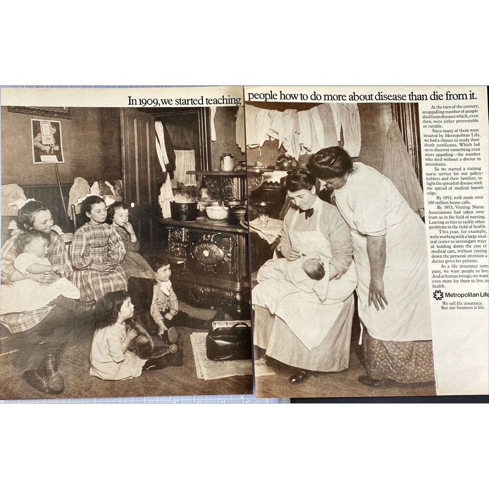 Metropolitan Life *In 1909 we stated teaching about Disease 2 Page Print Ad 1970